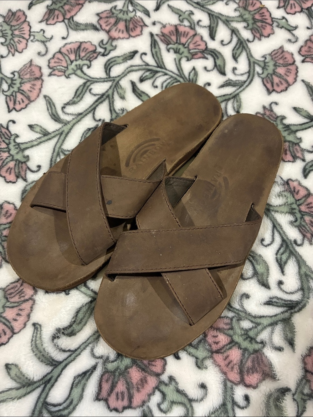 Rainbow Brown Crisscross Slide Sandals